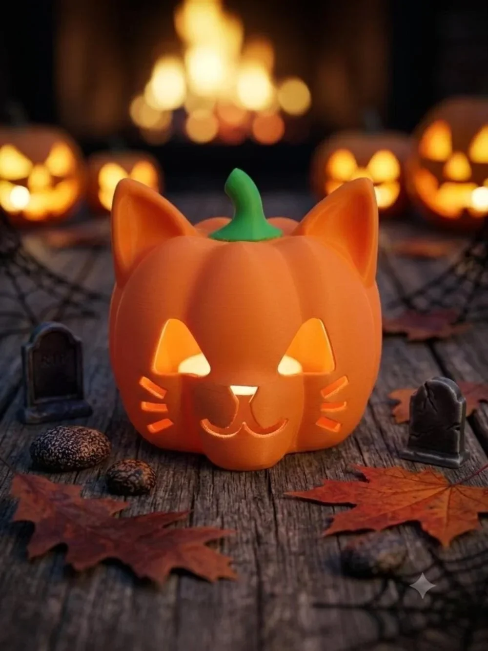 Cat Jack o lantern pumpkin flameless tealight holder